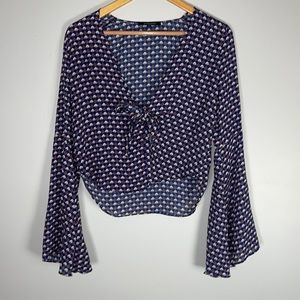 Olivaceous Crop Flare Sleeve Medium Blouse